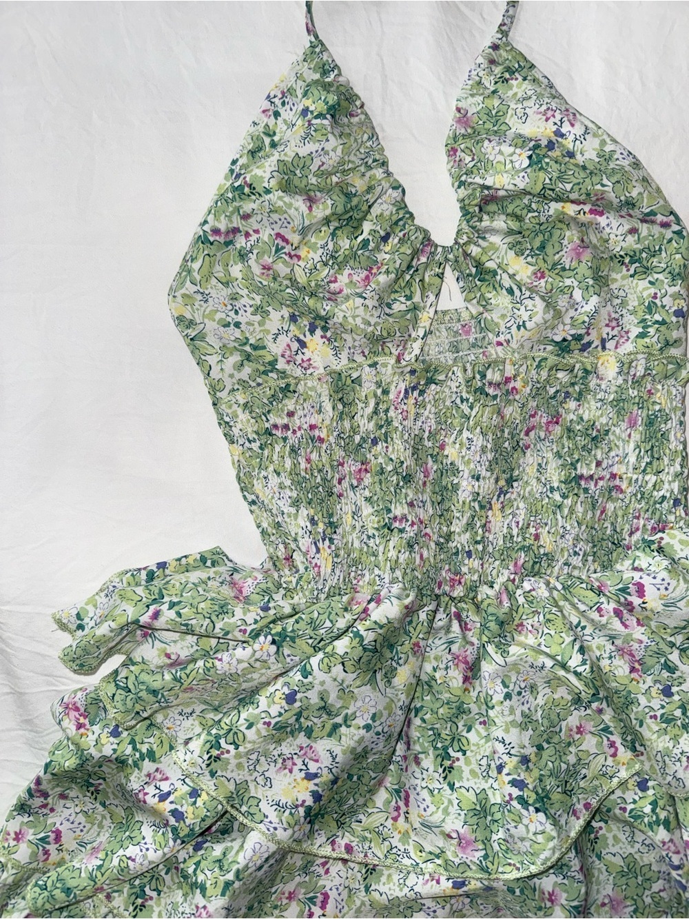Green Floral Halter Ruffle Dress - Picture 3 of 3